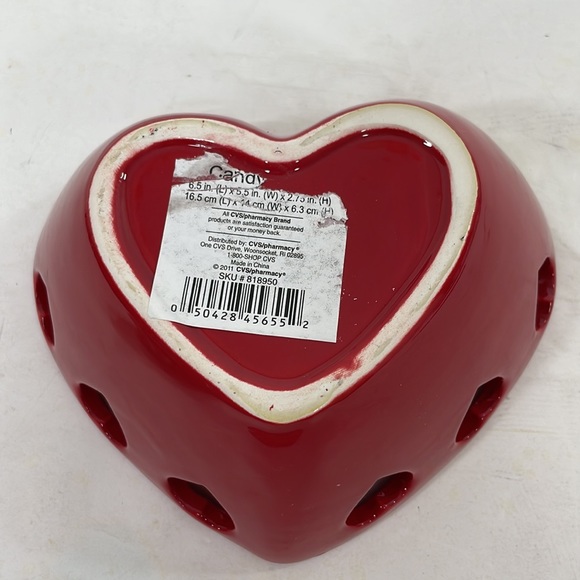 Valentine’s Day Candy Dish /Trinket Red Glazed Ceramic Heart Cut Outs CVS 2011 - Picture 8 of 9